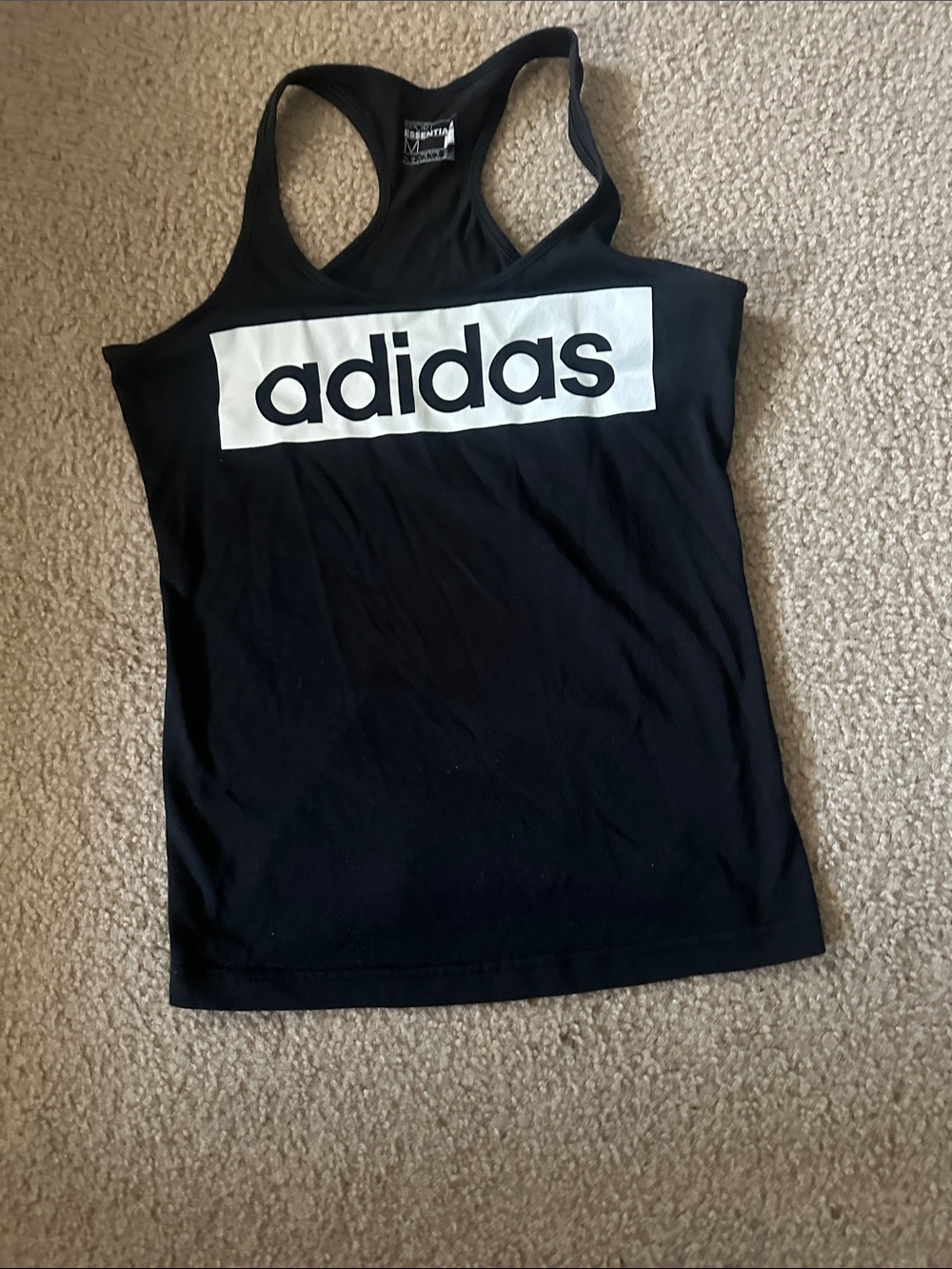 adidas Black Racerback Tank with White Logo size M